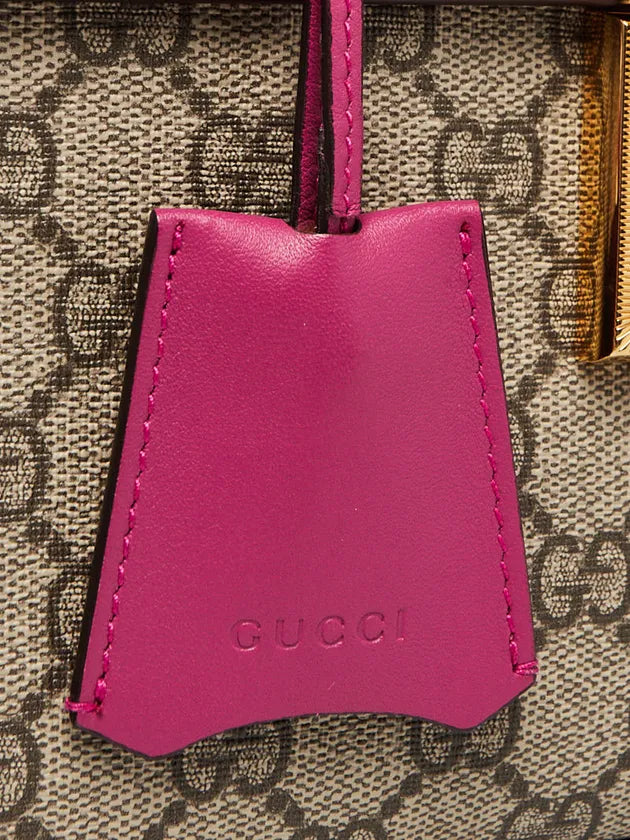 GG Supreme Monogram Calfskin Medium Padlock Top Handle Bag Beige Hibiscus Red New Rosette - twins