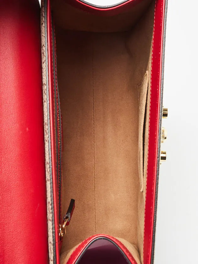 GG Supreme Monogram Calfskin Medium Padlock Top Handle Bag Beige Hibiscus Red New Rosette - twins