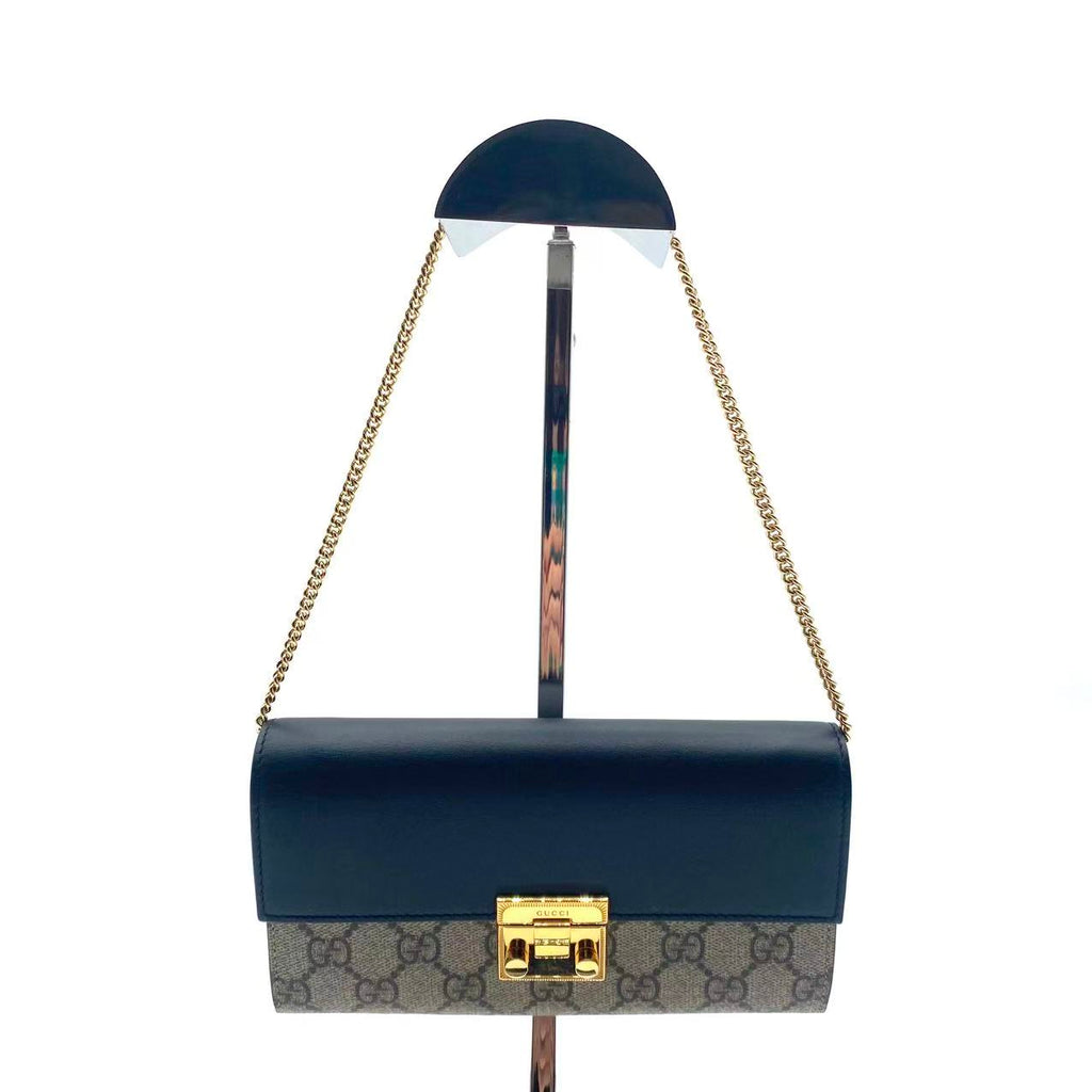 Padlock Continental Chain Wallet GG Coated Canvas and Leather Long