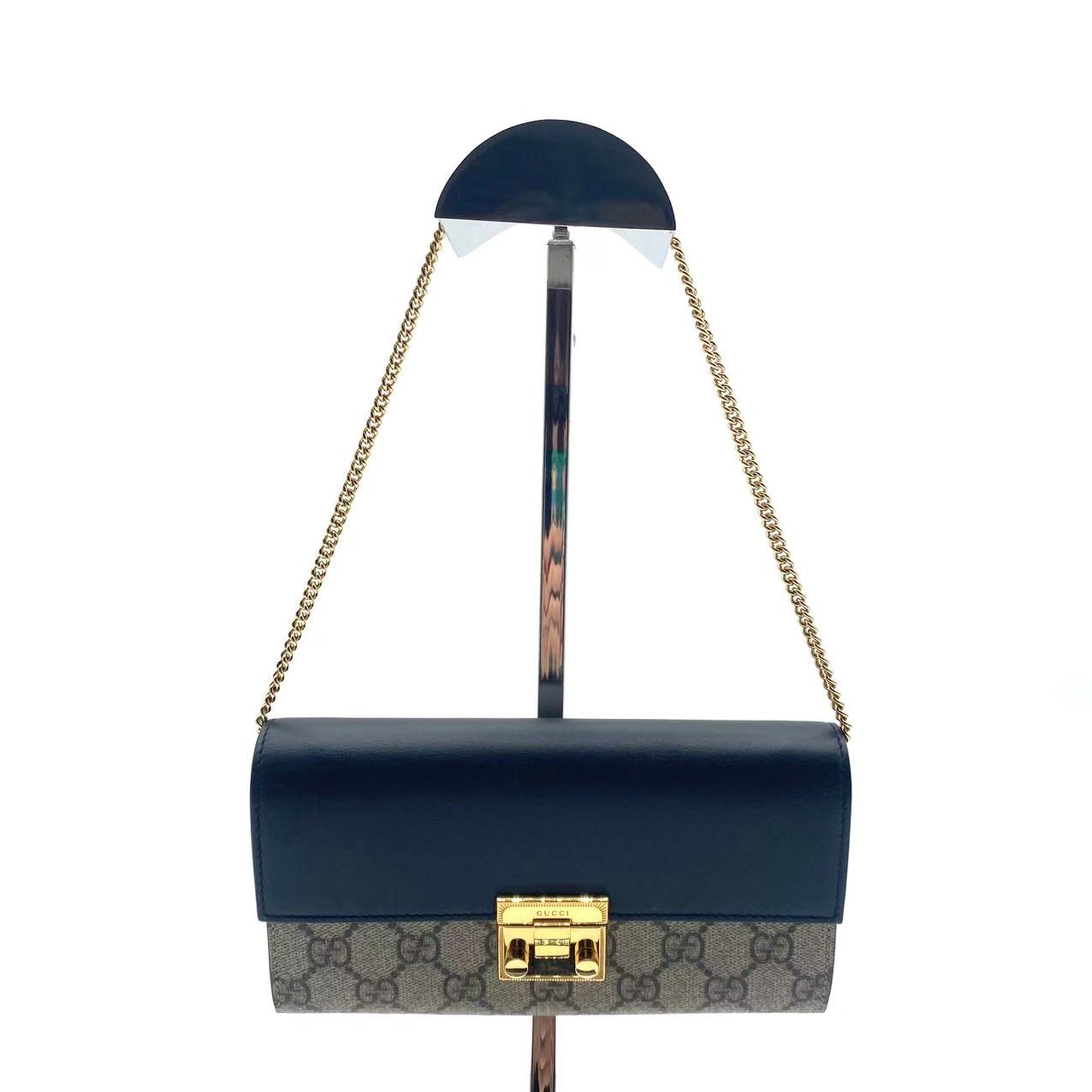 Padlock Continental Chain Wallet GG Coated Canvas and Leather Long