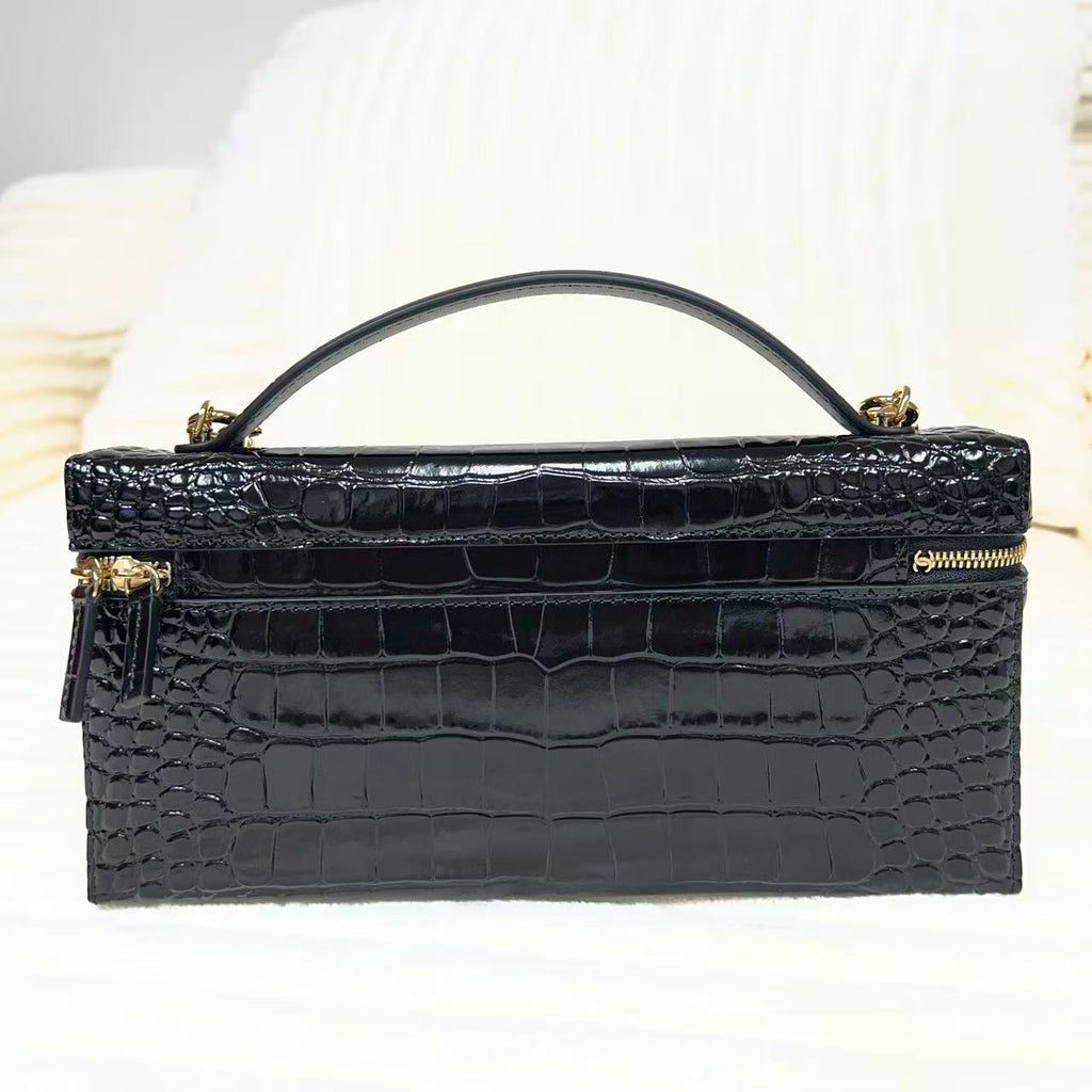 Calfskin Slim Vanity Case With Chain Black