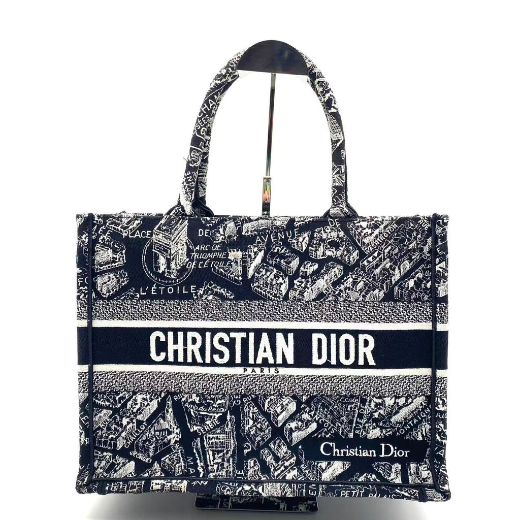 Medium Dior Book Tote Black and White Plan de Paris