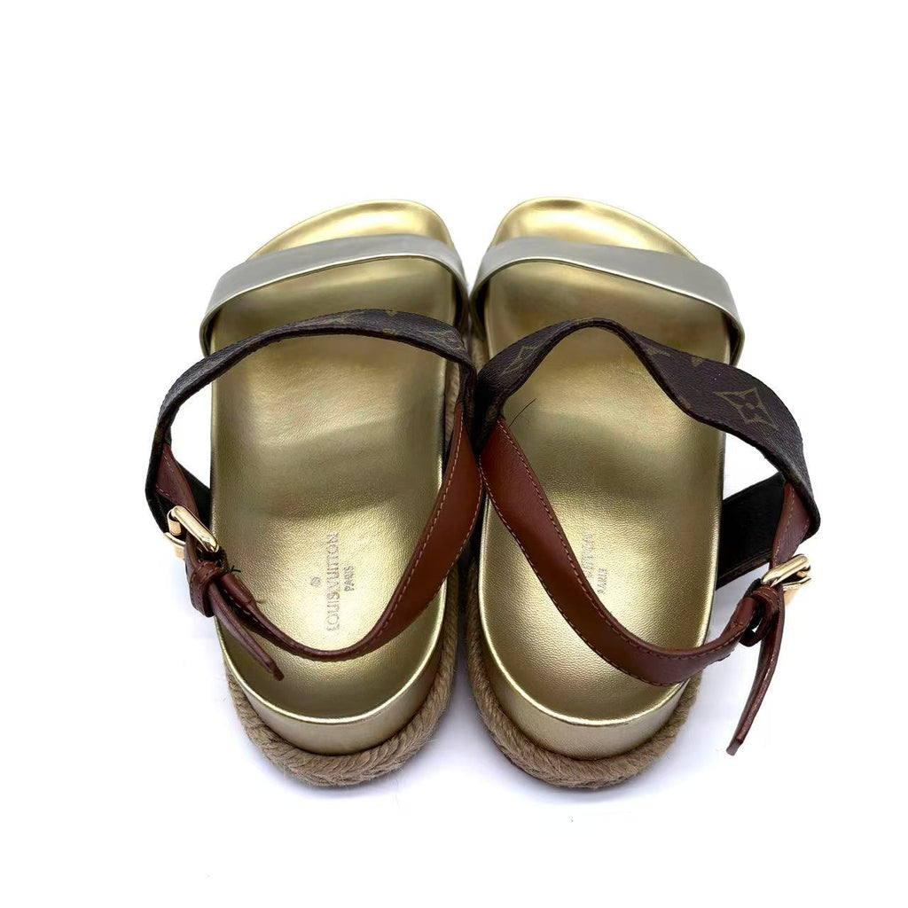 Gold Monogram Espadrille Flat Sandals