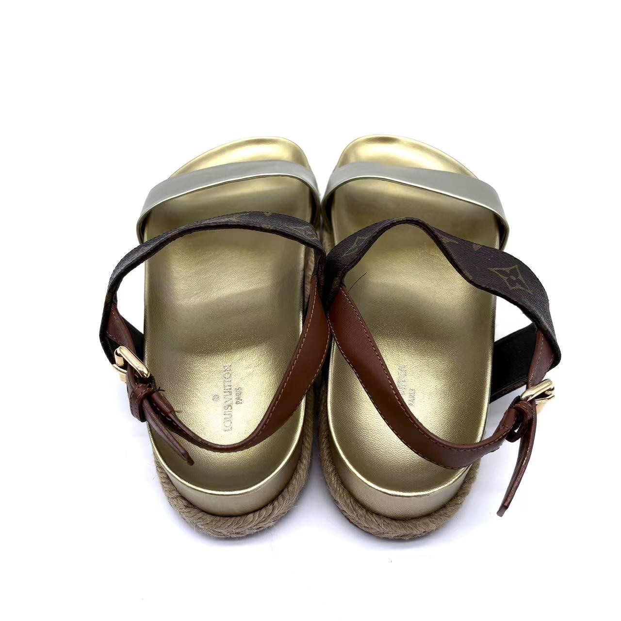 Gold Monogram Espadrille Flat Sandals