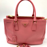 Prada Pink Saffiano Lux Leather Mini Double Zip Tote