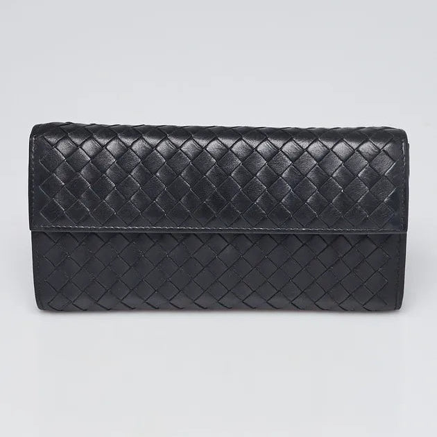 Bottega Veneta Black Intrecciato Woven Nappa Leather Continental Wallet twins LDJ6251