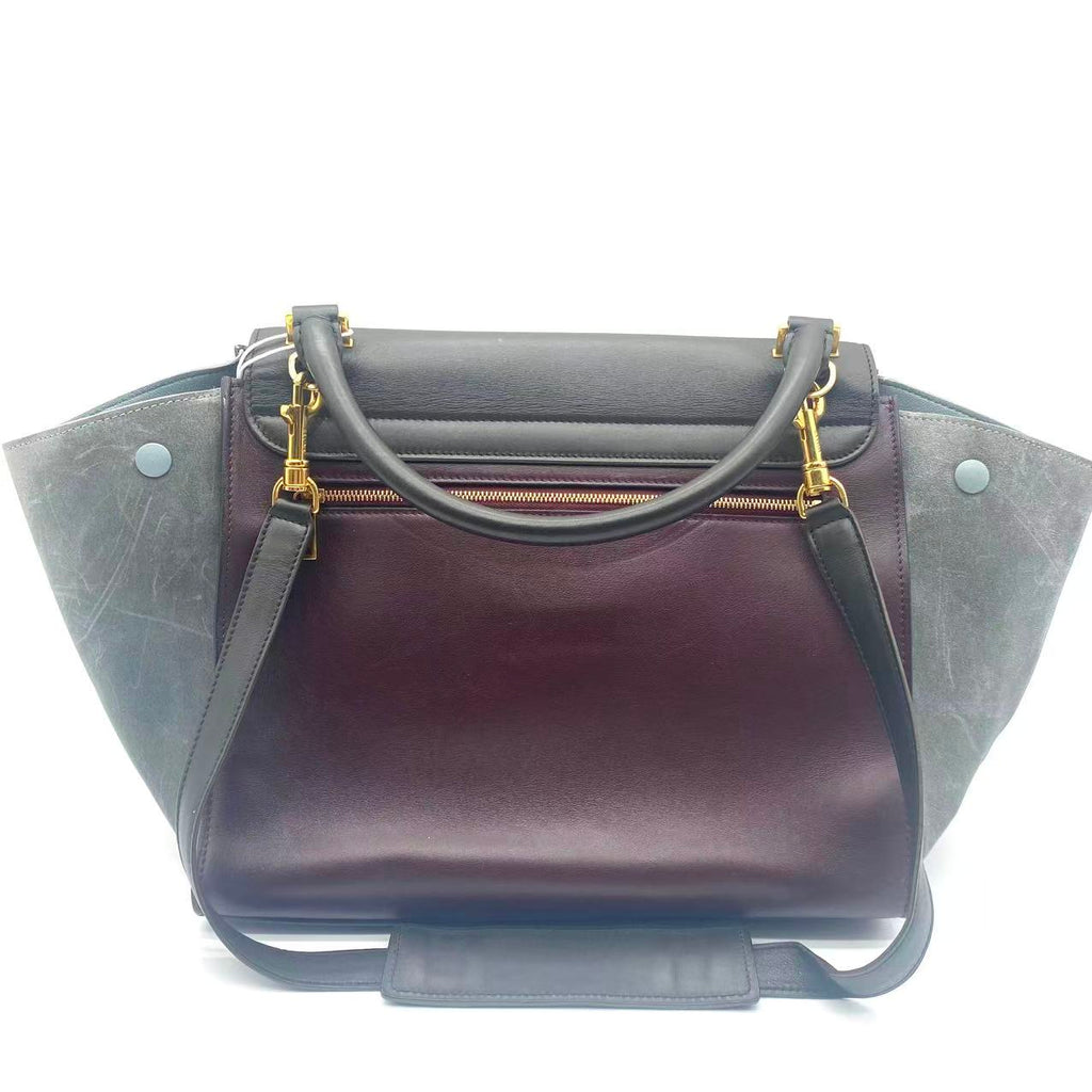 Tri-Color Smooth Leather Medium Trapeze Bag