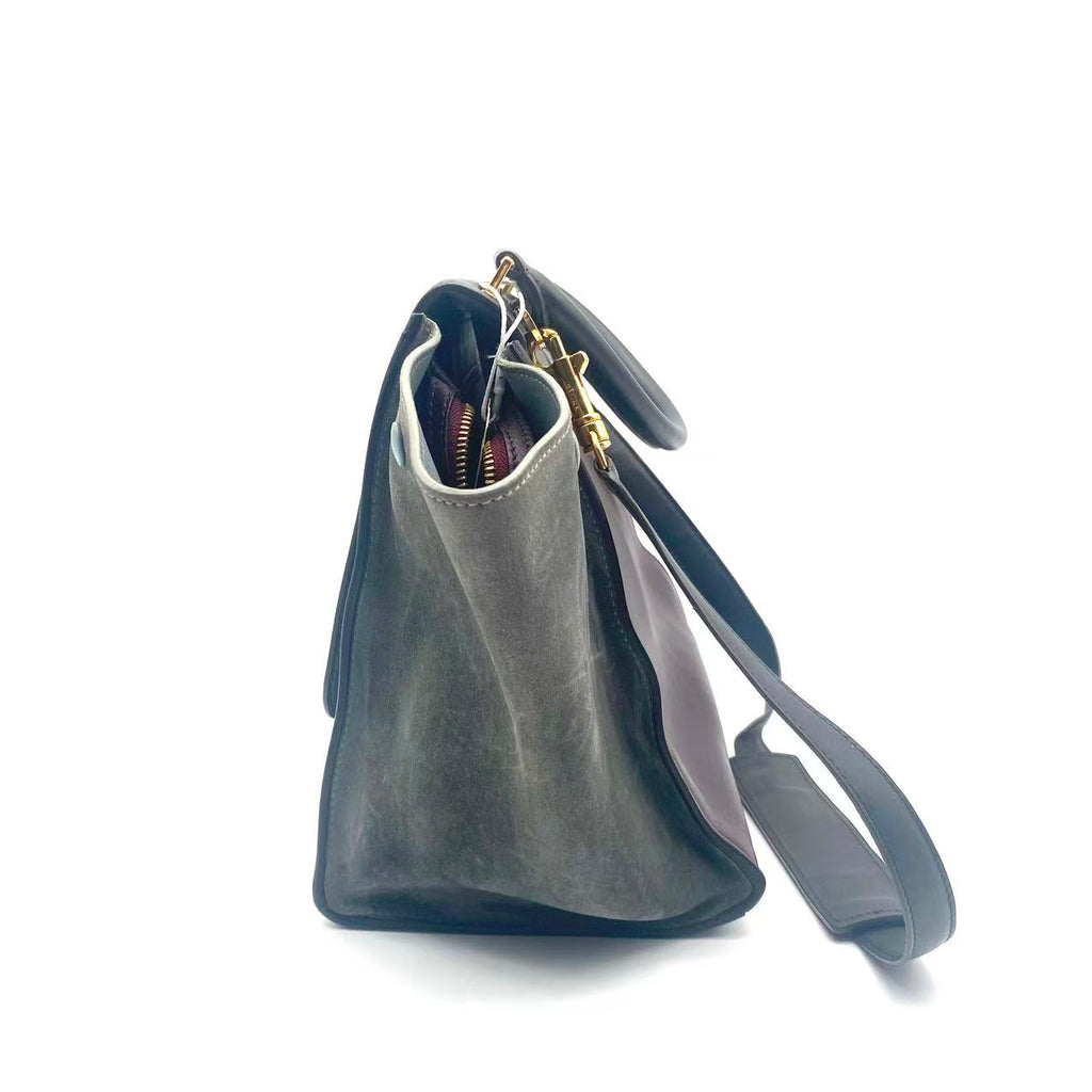 Tri-Color Smooth Leather Medium Trapeze Bag