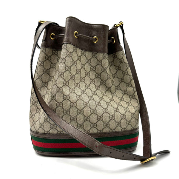 Gucci  GG Supreme Monogram Web Ophidia Bucket Bag Brown