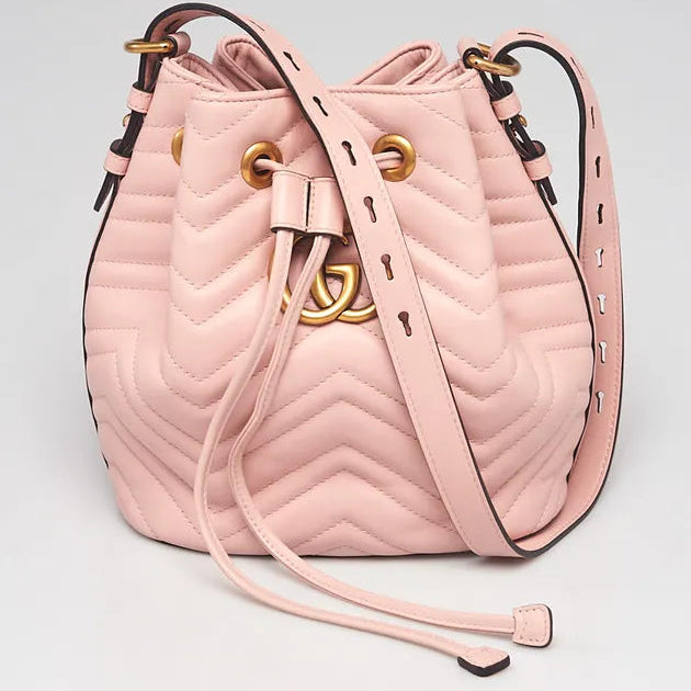 Calfskin Matelasse Sylvie Web GG Marmont Bucket Bag Perfect Pink twins