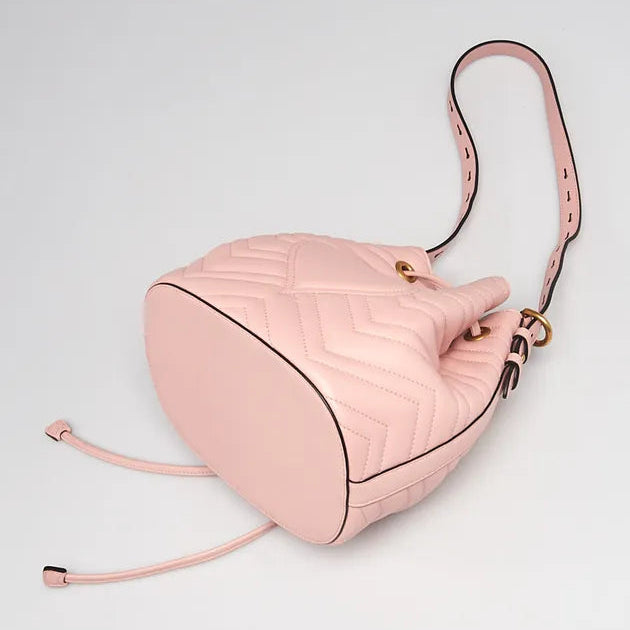 Calfskin Matelasse Sylvie Web GG Marmont Bucket Bag Perfect Pink twins