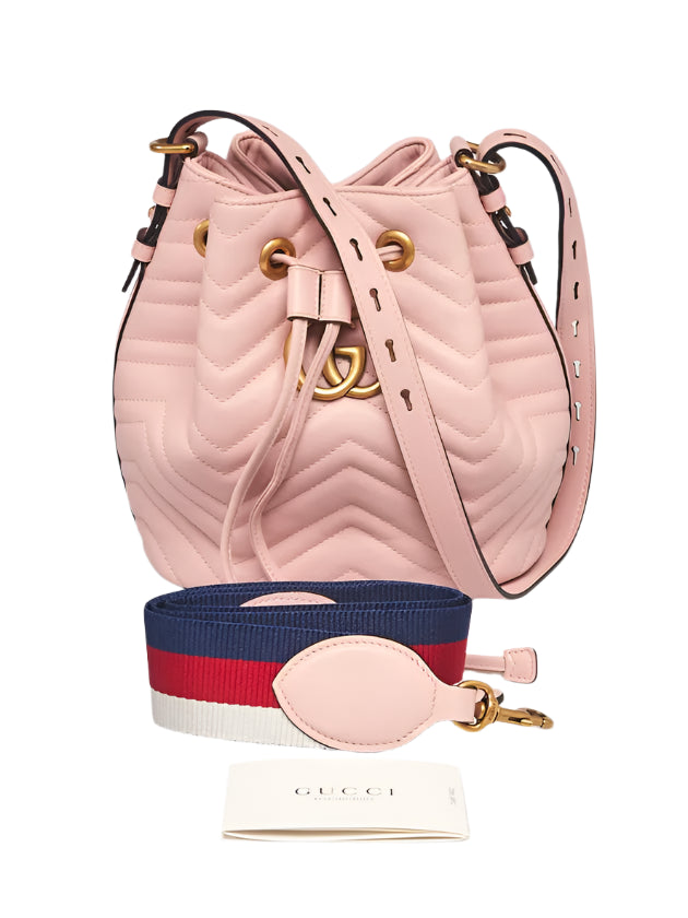Calfskin Matelasse Sylvie Web GG Marmont Bucket Bag Perfect Pink twins