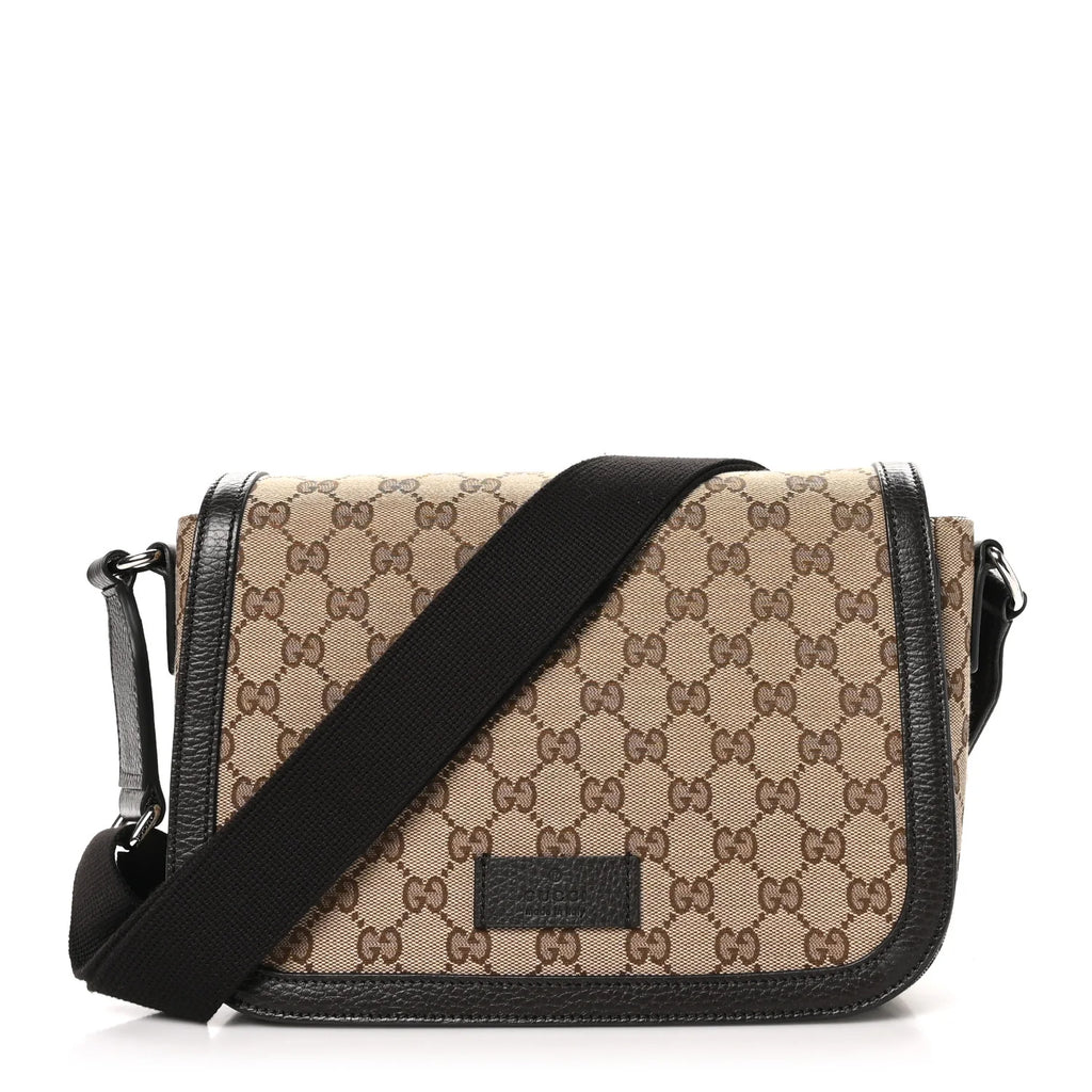 Gucci Monogram Flap Messenger Bag Beige Dark Brown twins LDJ4385