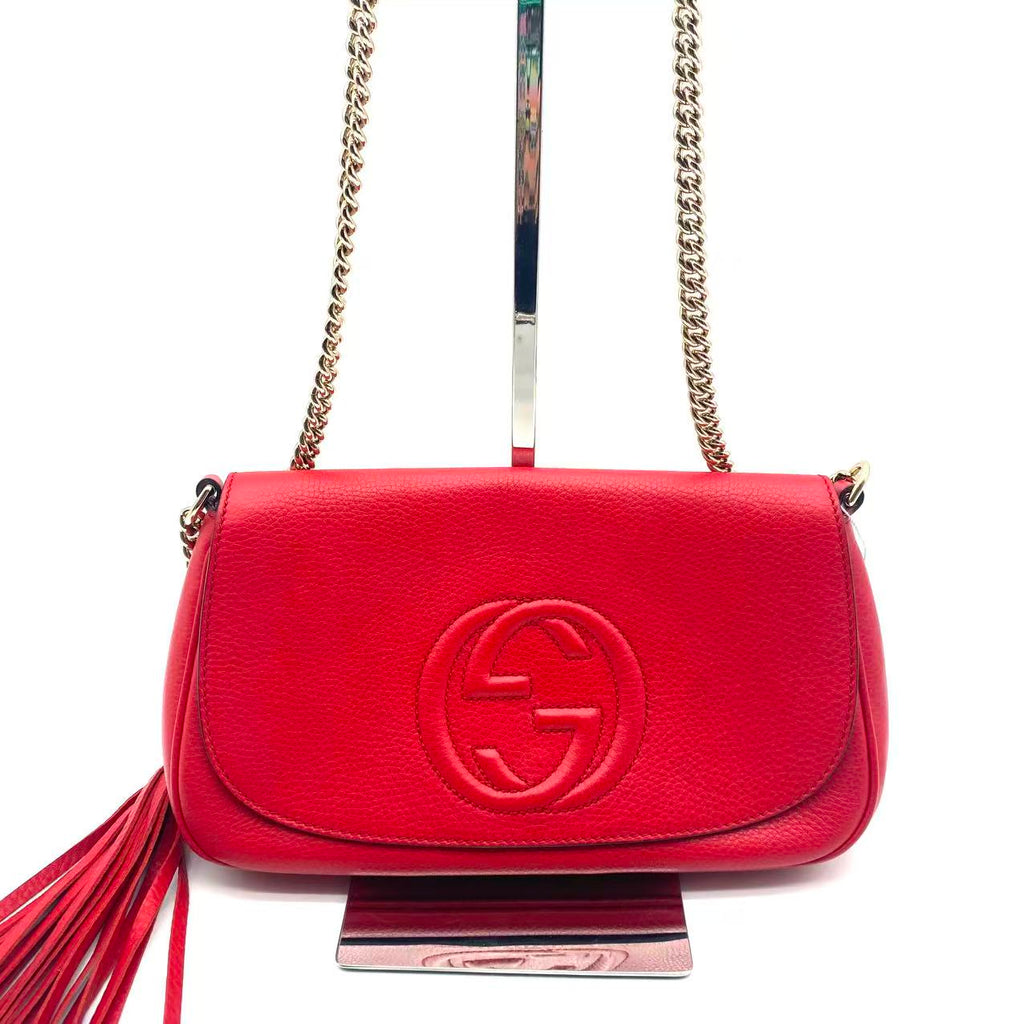 Soho GG Flap Leather Chain Crossbody Bag Red