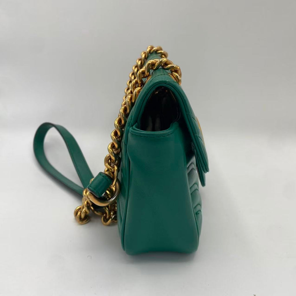 Gucci Calfskin Matelasse Small GG Marmont Shoulder Bag Emerald Green