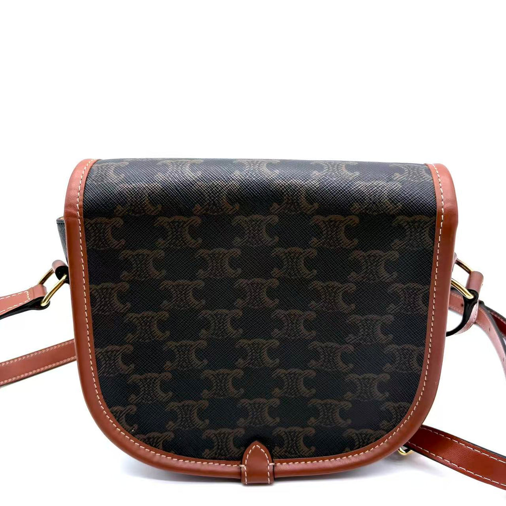 Tan Triomphe Coated Canvas Medium Folco Crossbody Bag