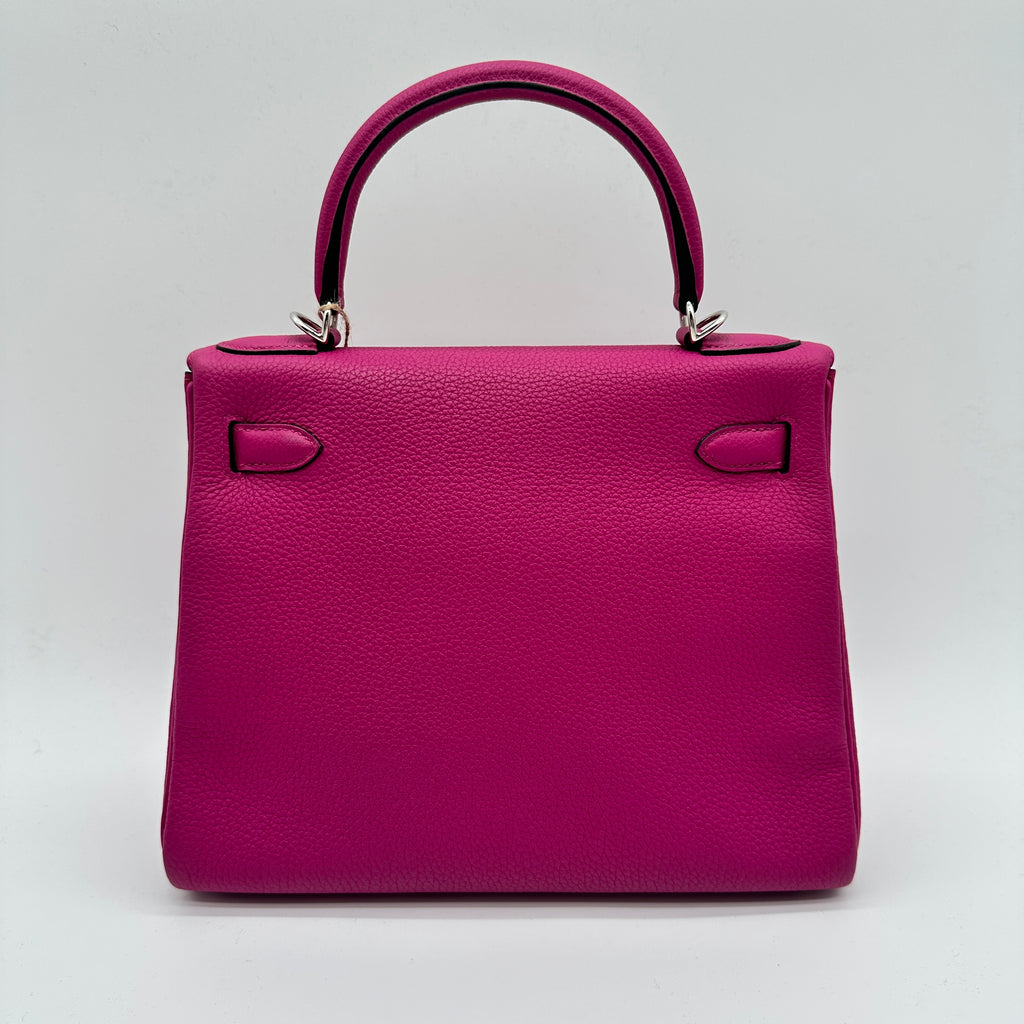 Kelly Handbag Rose Pourpre Togo with Palladium Hardware 28