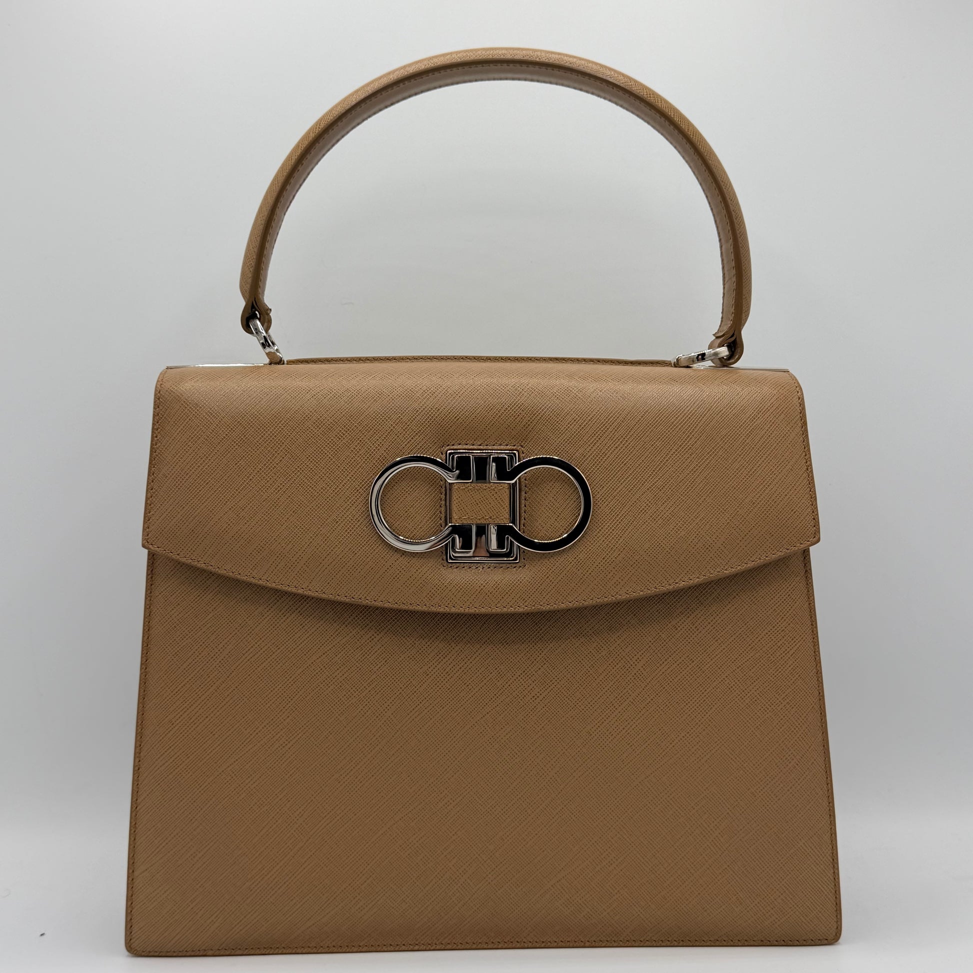Double Gancini Top Handle Bag Saffiano Leather Small