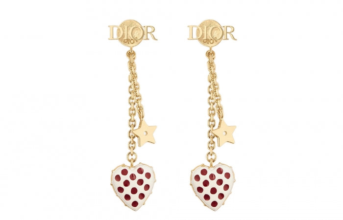 Christian Dior Earrings Rhinestone Gold-Tone Metal twins LDJ4204