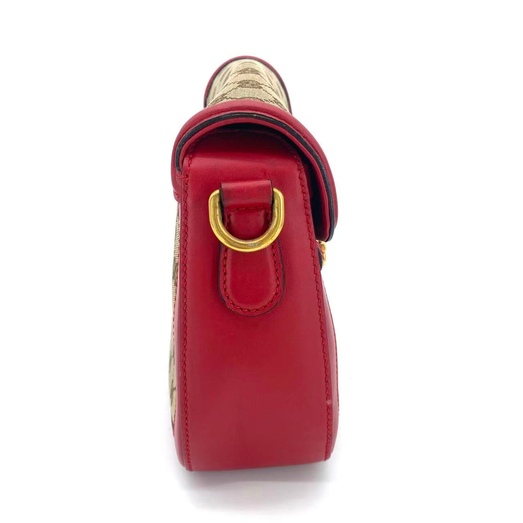 Monogram Ruinart Calfskin Medium Lady Web Shoulder Bag Beige Ebony Hibiscus Red