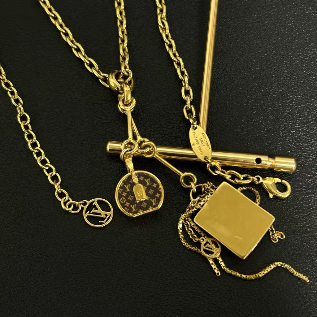 Mini LV Boite Chapeau Chain Necklace Metal withe Enamel twins LDJ4612