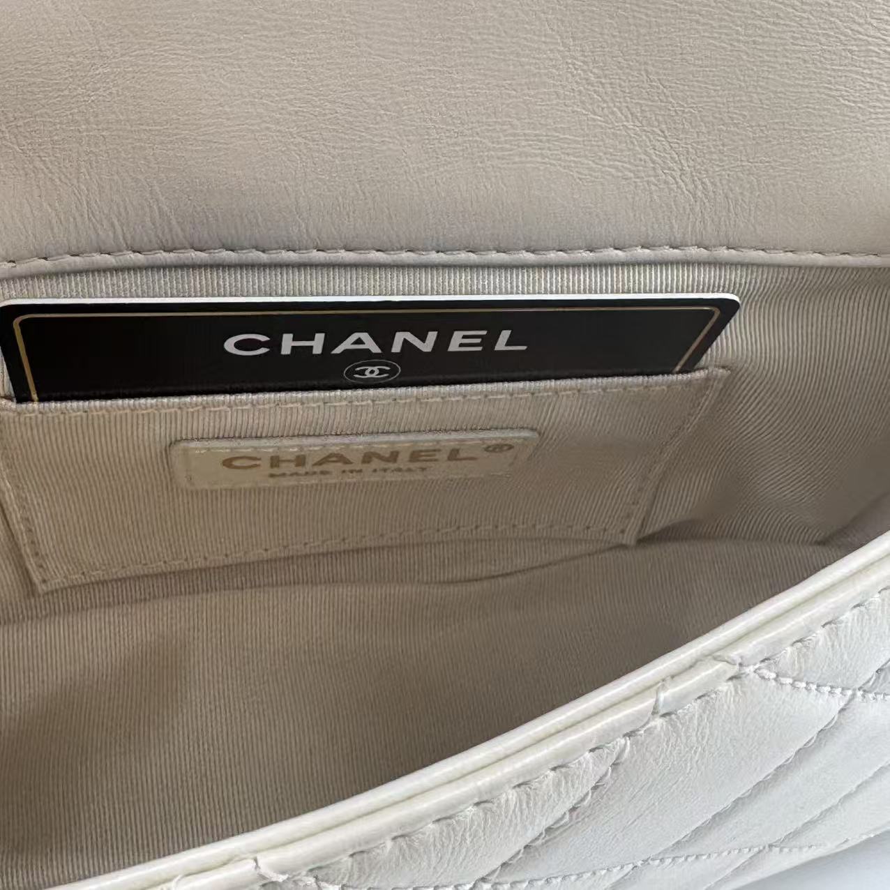 Calfskin Quilted Mini Crystal Pearls Rectangular Flap White