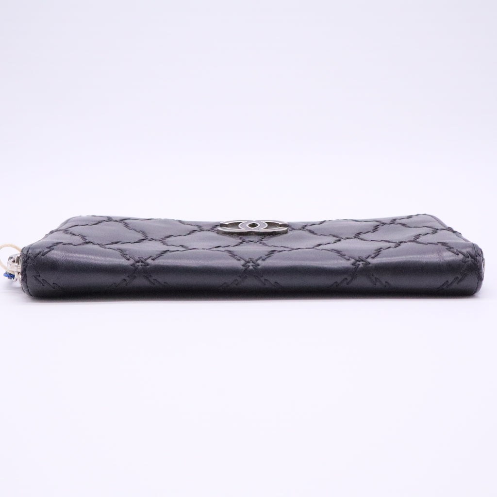 Black Double Stitch Quilted Lambskin Leather Zippy L Wallet twins