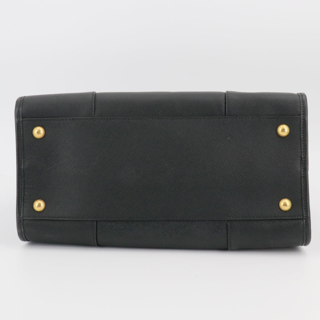 Black Saffiano Lux Leather Tote Bag twins