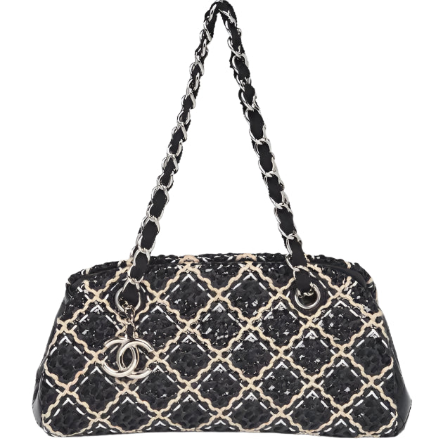 Black Patent Leather Woven Just Mademoiselle Small Bowling Bag twins (Copy)