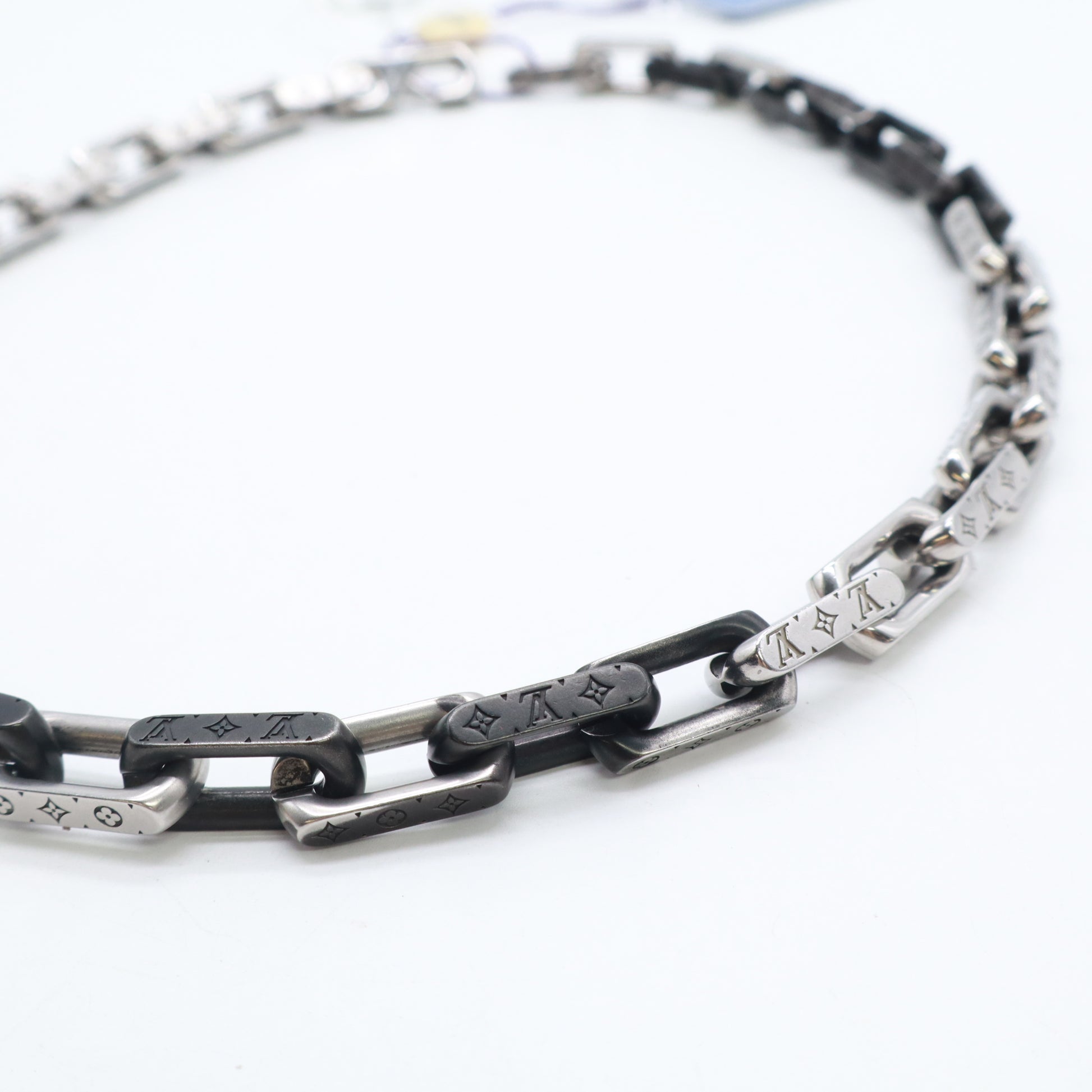 Louis Vuitton Metal Engraved Monogram Chain Necklace Twins LDZ814