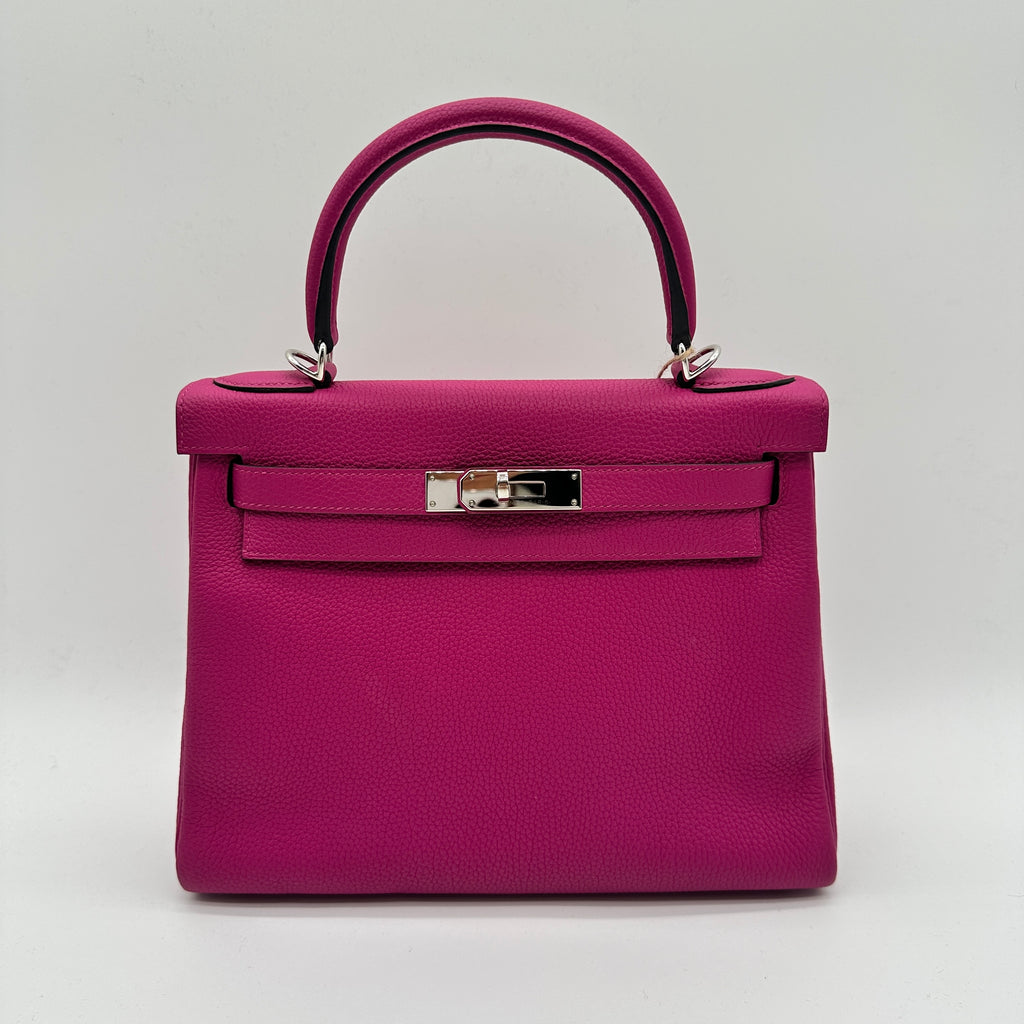 Kelly Handbag Rose Pourpre Togo with Palladium Hardware 28