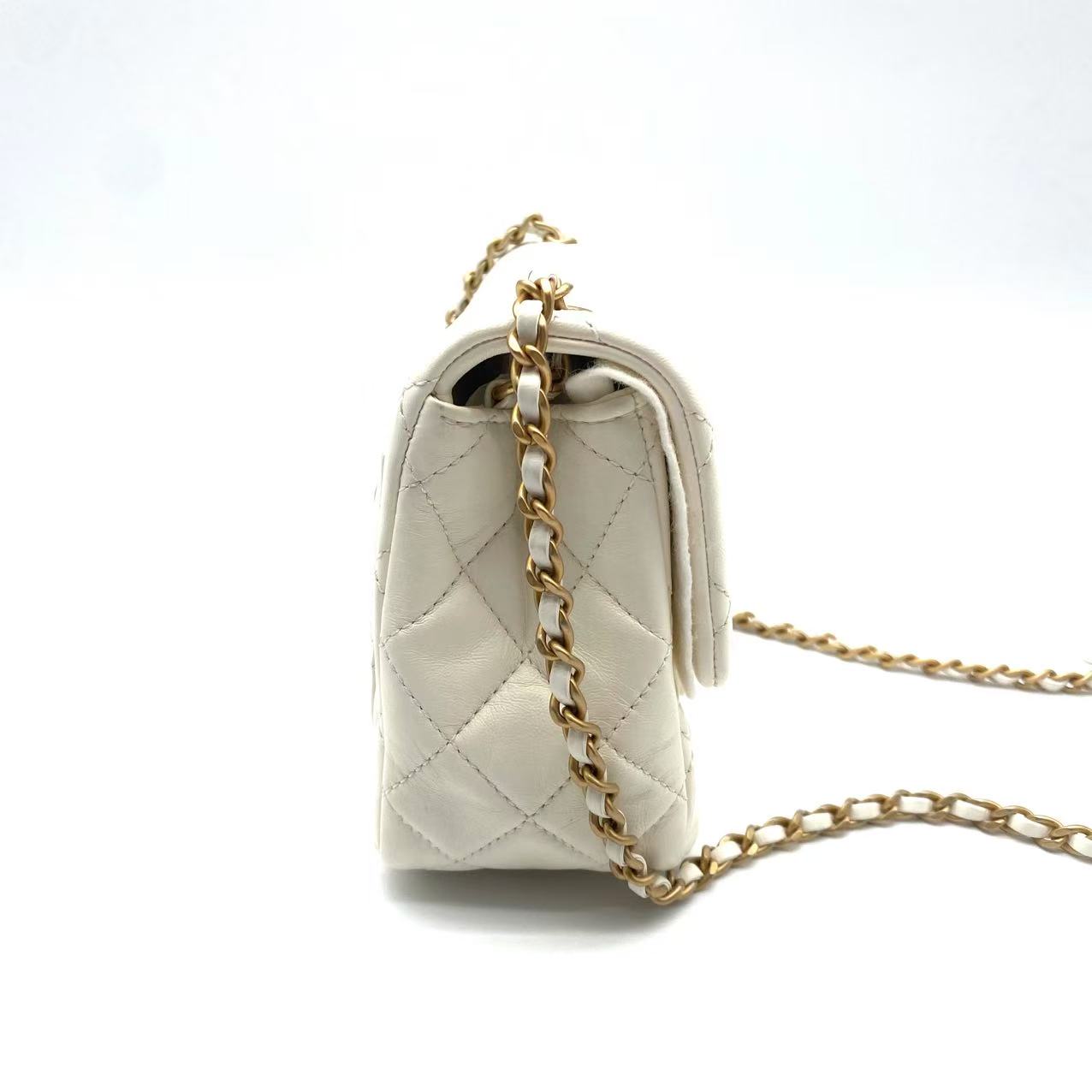 Lambskin Quilted Mini Pearl Crush Flap White