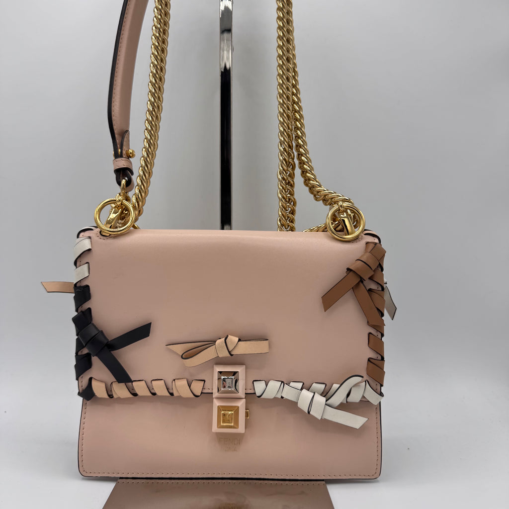 Fendi  Vitello Liberty Whipstitch Bow Small Kan I Shoulder Bag Plaster