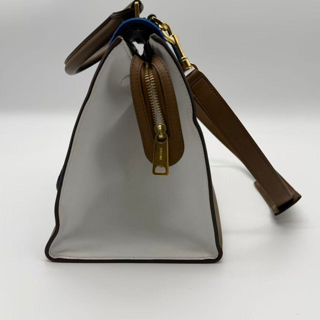 Celine Tri Color Leather and Suede Medium Trapeze Bag Twins