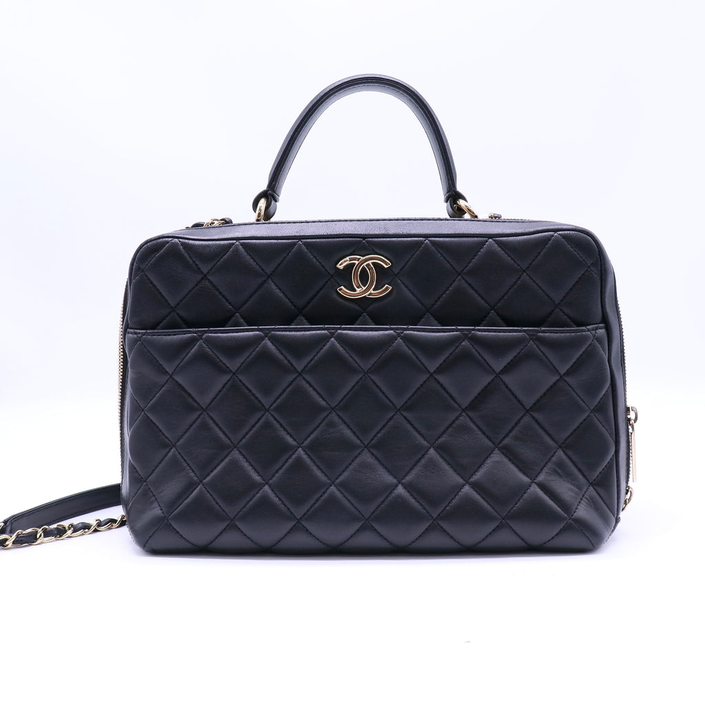 Quilted Lambskin Leather Large Trendy CC Bowling Bag Twins B22216