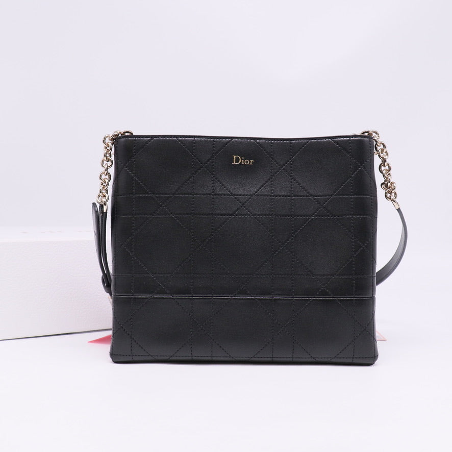 Dior Trianon Bag with Chain Black Flat Macrocannage Twins LDJ6761