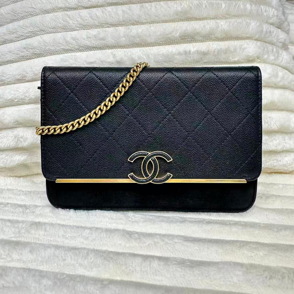 Caviar Suede Stitched Lady Coco Flap Black