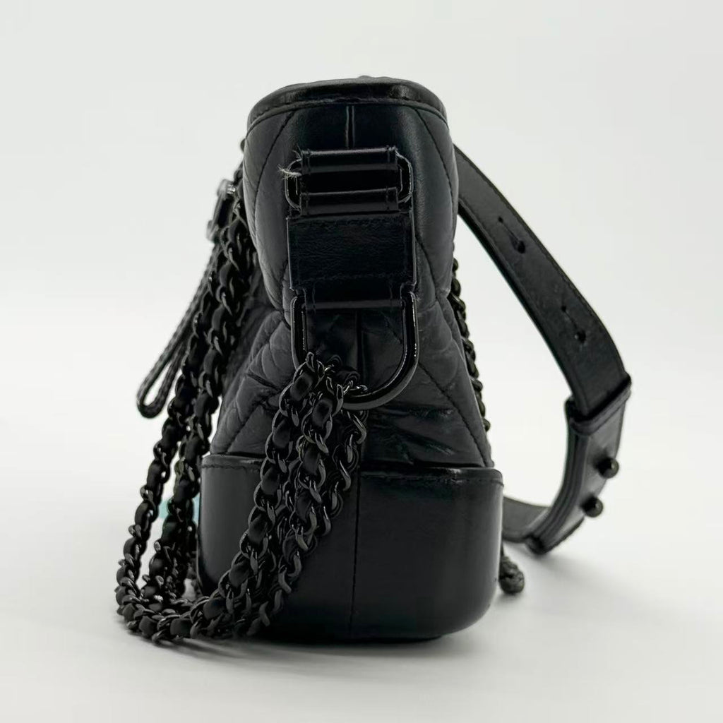 So Black Gabrielle Hobo Chevron Aged Calfskin Small