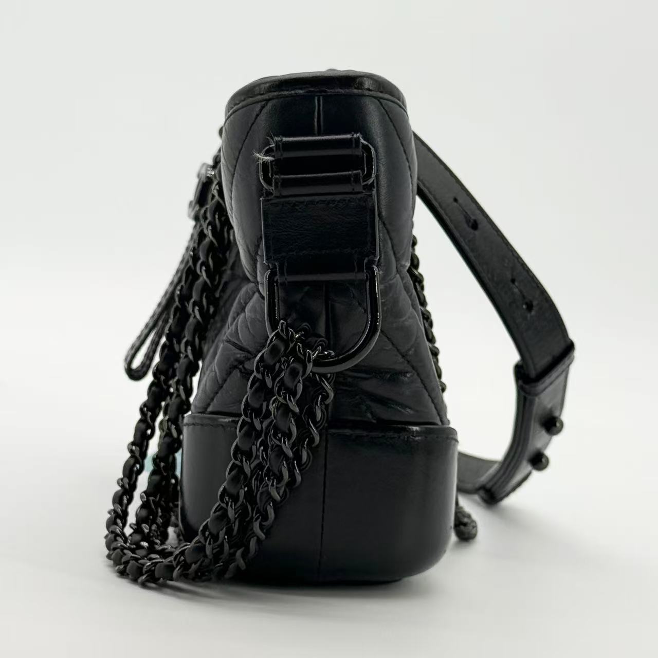 So Black Gabrielle Hobo Chevron Aged Calfskin Small