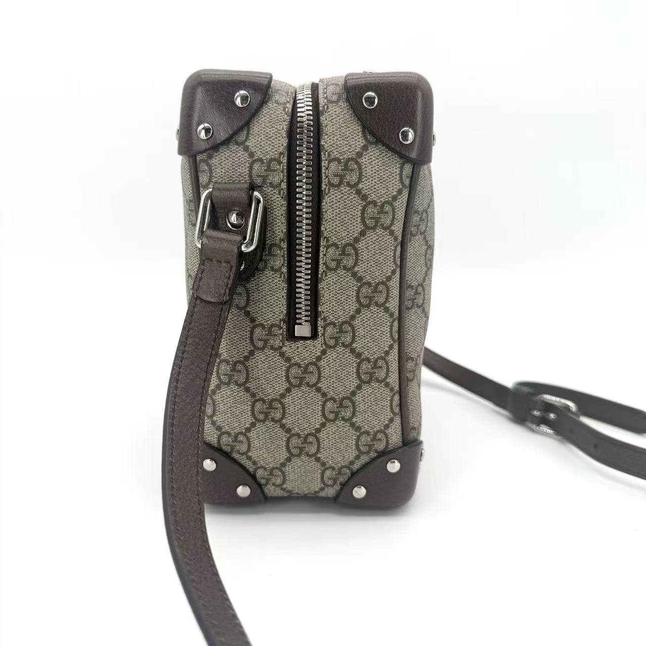 Trunk Shoulder Bag GG Coated Canvas with Studded Leather