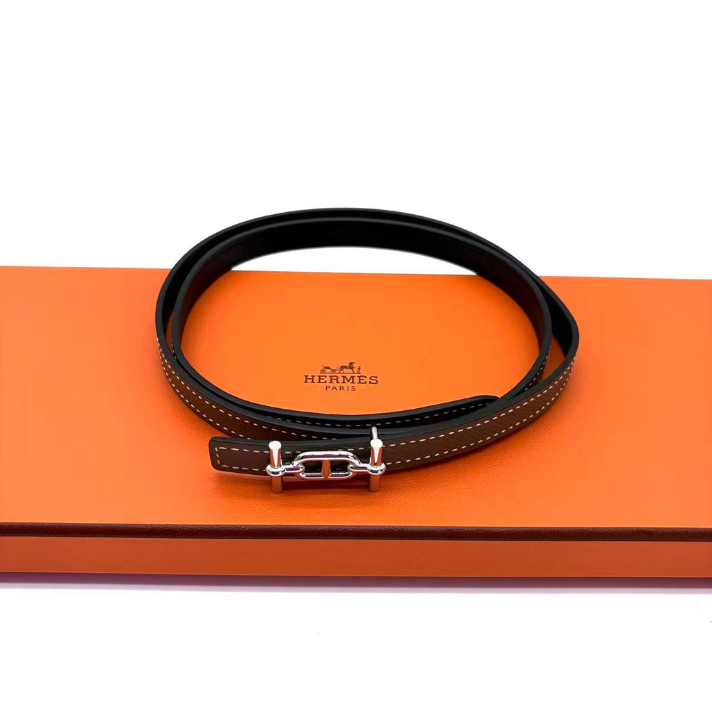 13mm Etoupe Epsom/Black Swift Leather Rose Gold Plated Ancre Belt Size 80
