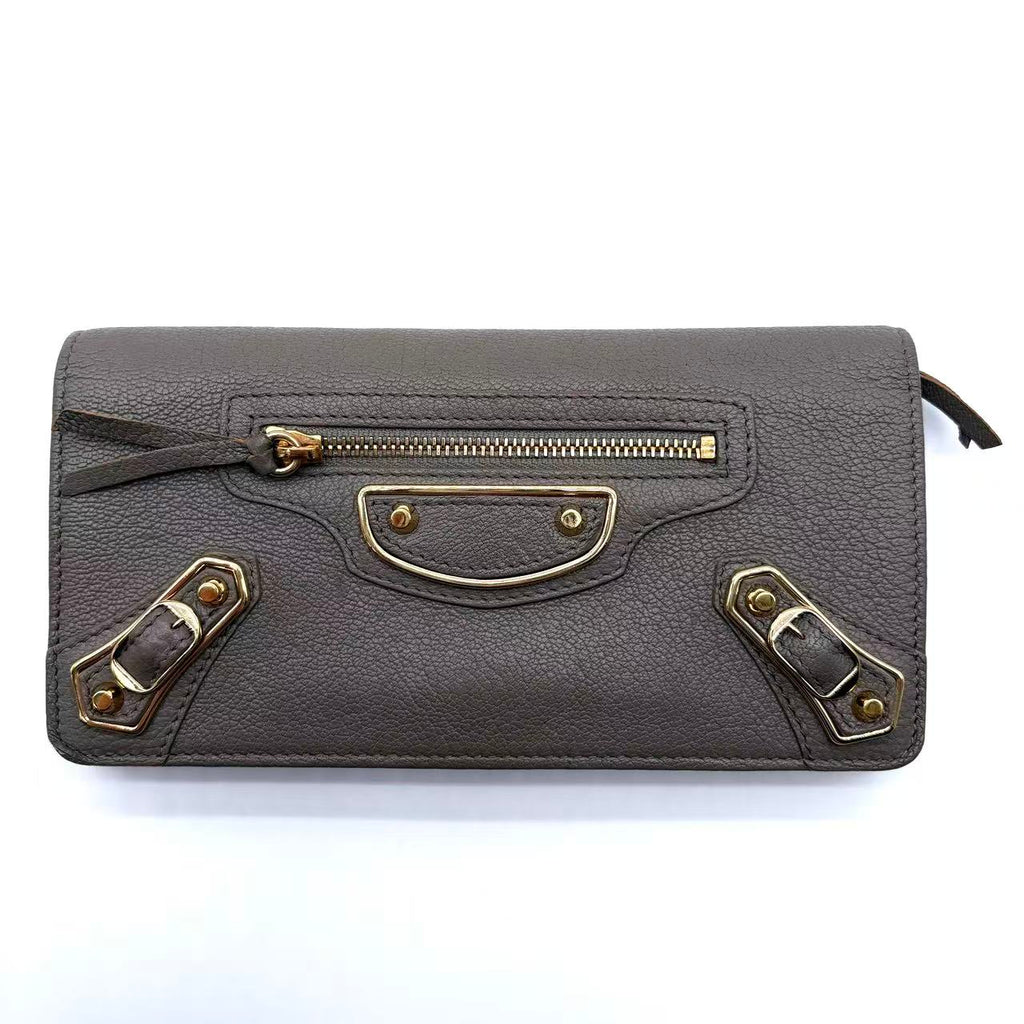 Chevre Gold Metallic Edge Hardware Continental Zip Around Wallet Beige Sable