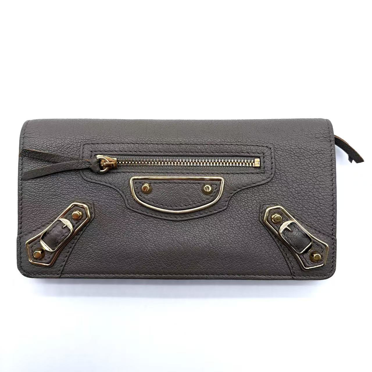 Chevre Gold Metallic Edge Hardware Continental Zip Around Wallet Beige Sable