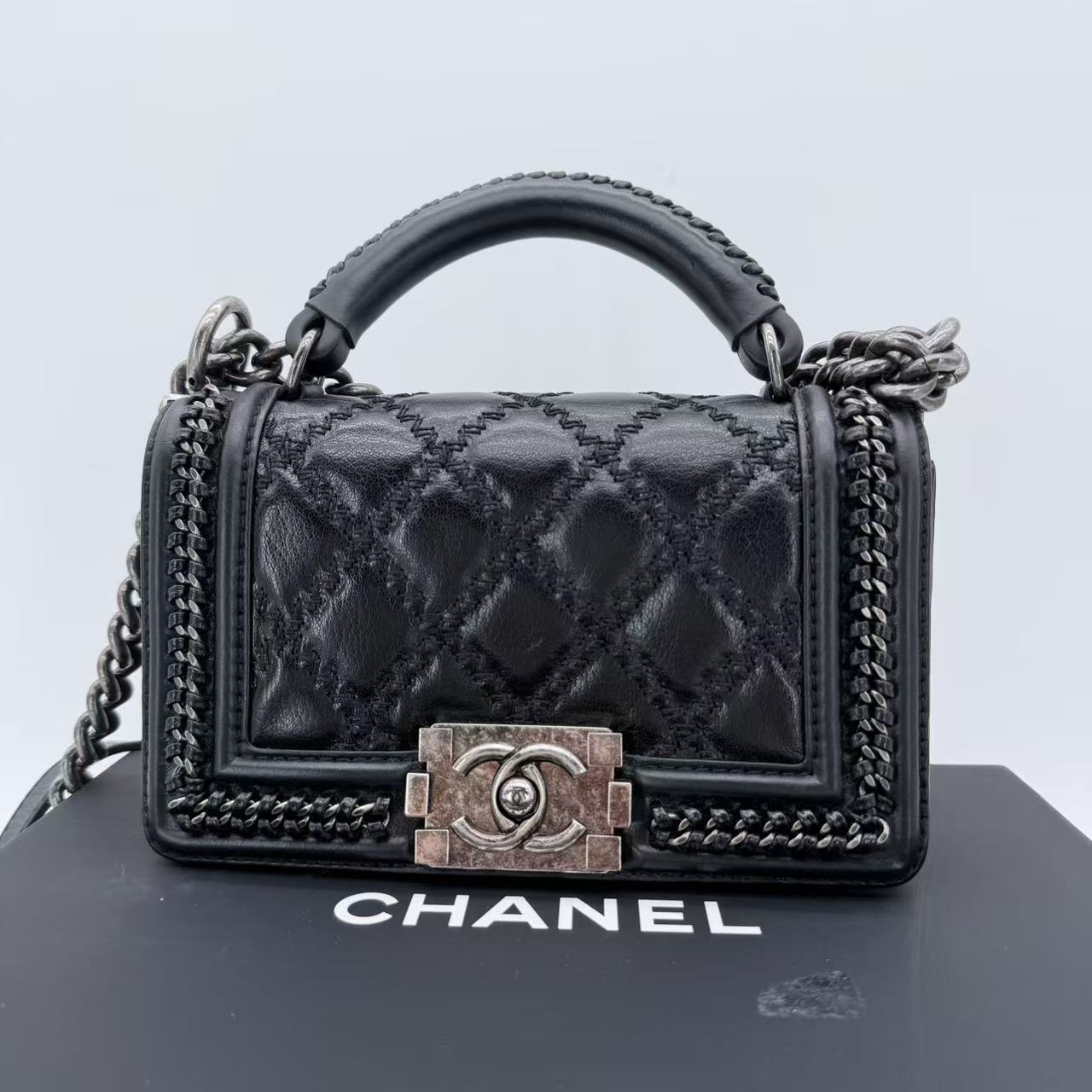 Boy Chanel Leather 2way Shoulder Bag Black