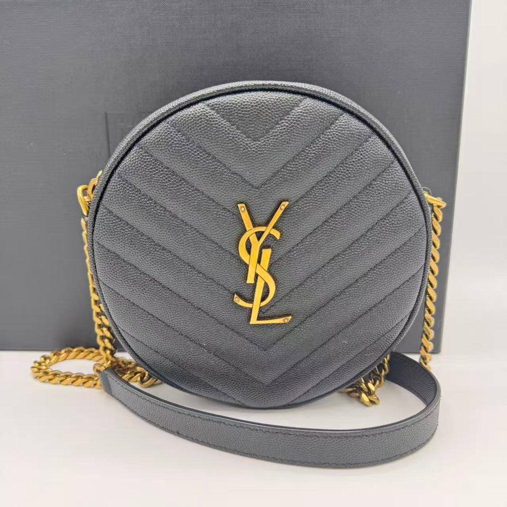 Vinyle Round Camera Bag Matelasse Chevron Leather
