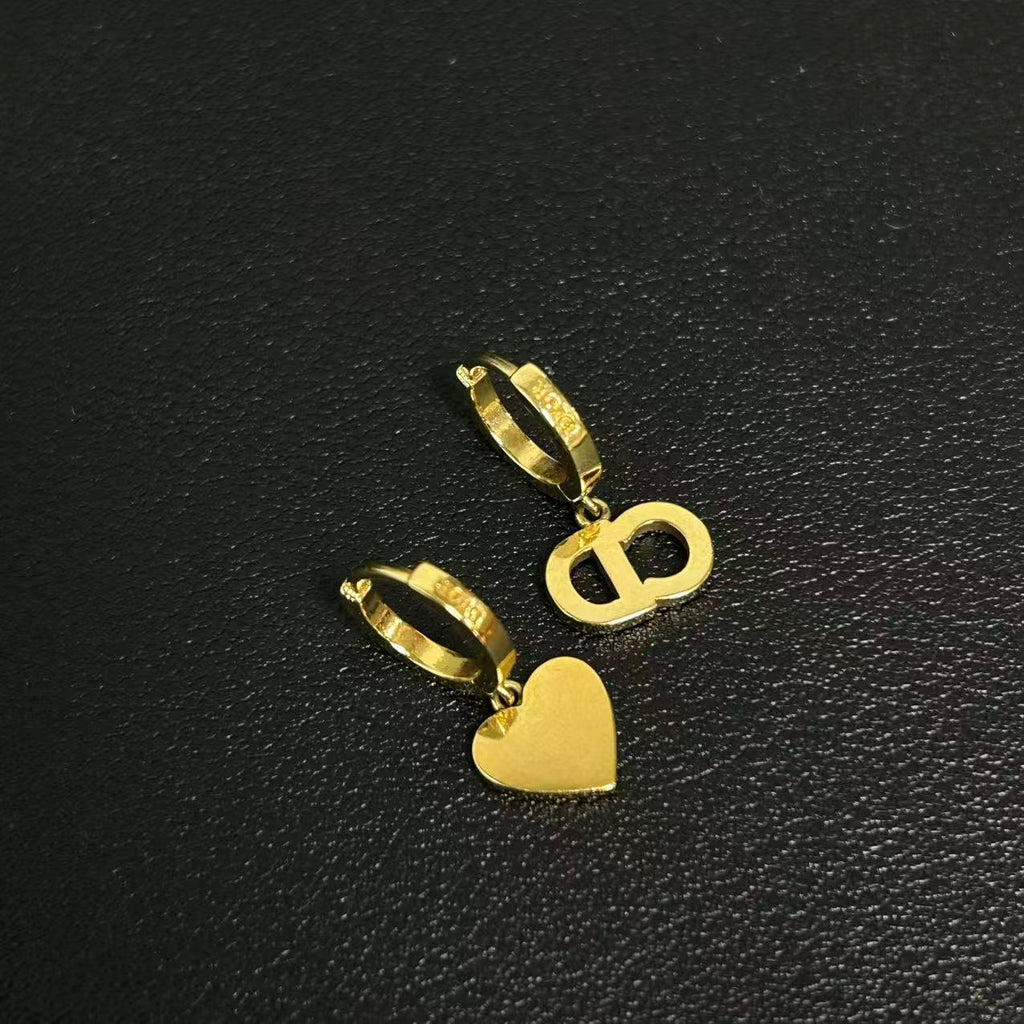 Christian Dior Crystal Heart Clair D Lune Hoop Drop Earrings Twins LDZ287