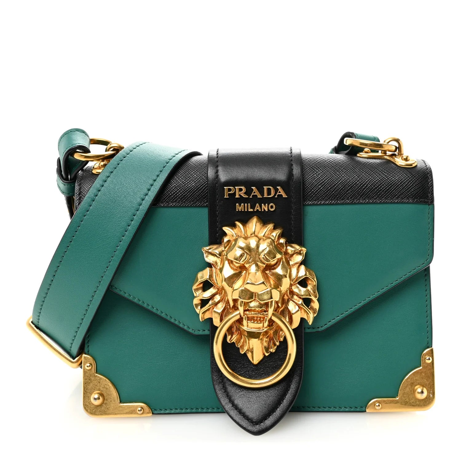 Prada Antic Soft Saffiano Lions Head Cahier Shoulder Bag Assenzio Black twins LDJ4399