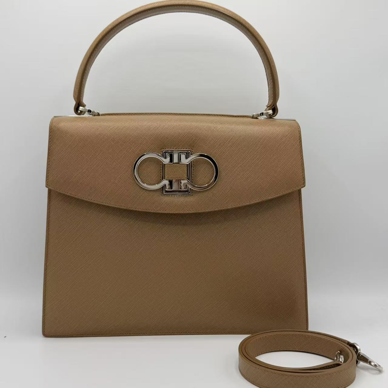 Double Gancini Top Handle Bag Saffiano Leather Small