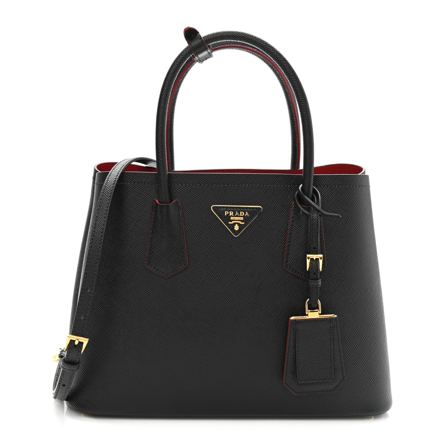 Black Saffiano Cuir Leather Medium Double Handle Tote twins