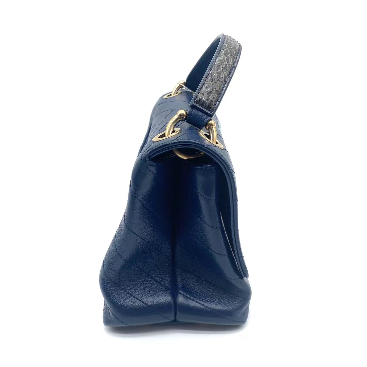 Chevron Quilted Calfskin Python Top Handle Chic Bag